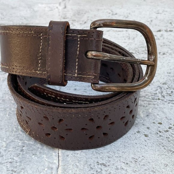 Genuine Leather Belt Pin Buckle Unisex Waistband Brown Belt Size 32 inches - Picture 2 of 11